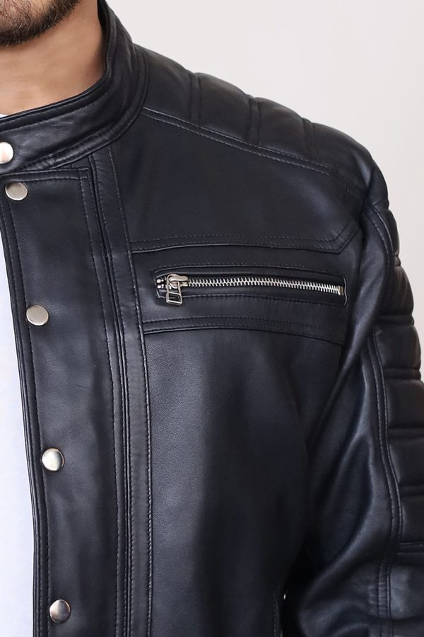 Classic Style Button-up Leather Jacket