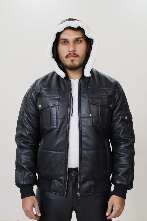 Hooded Fur Lined Leather Jacket