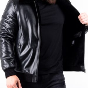 Fur collar leather jackets